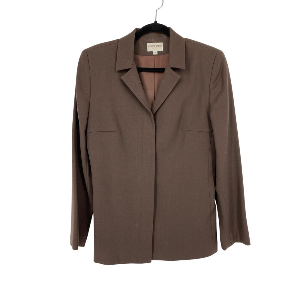 Vintage J'Envie Sport Blazer Jacket Womens Size 4 Brown Hidden Placket 100% Wool